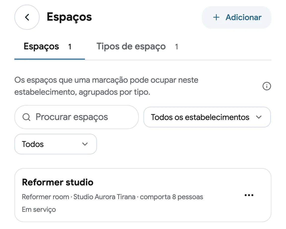 Salas de tratamento configuradas como Espaços no EasyBook