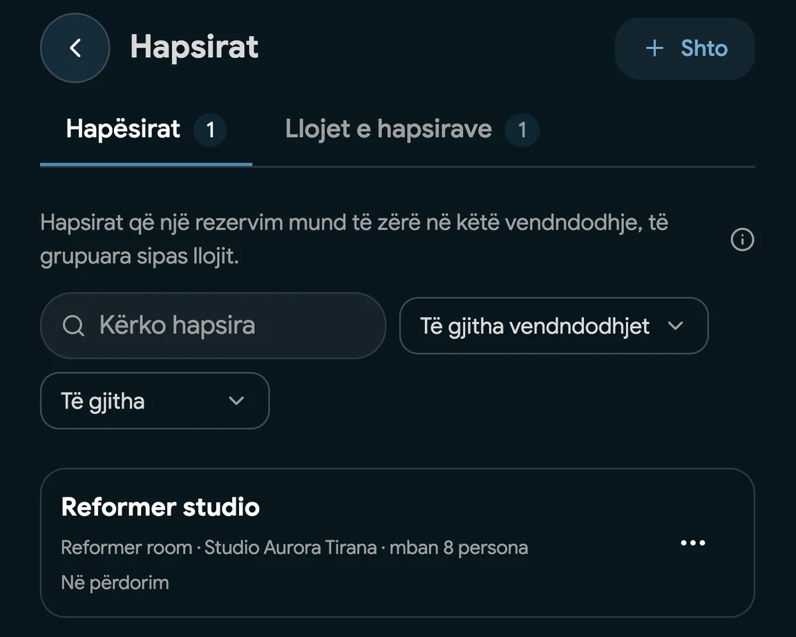 Dhoma trajtimi të konfiguruara si Spaces në EasyBook