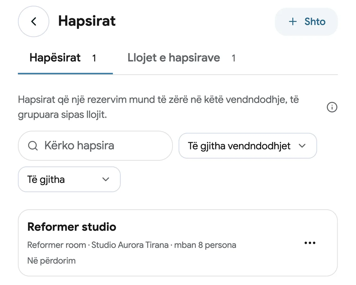 Dhoma trajtimi të konfiguruara si Spaces në EasyBook