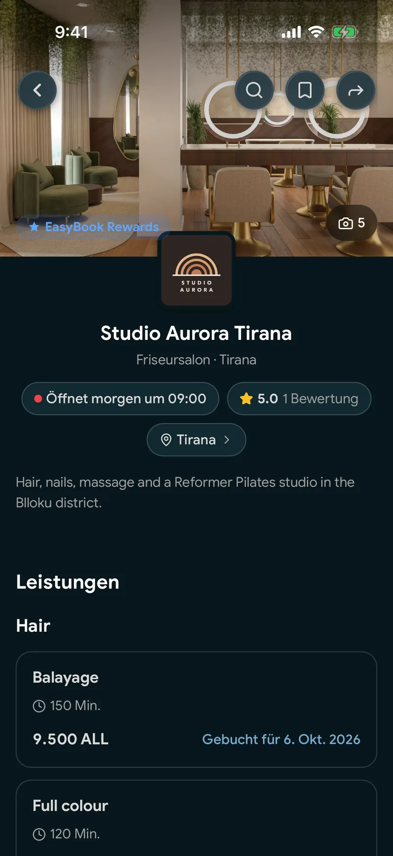 Eine Standortseite in der EasyBook-App