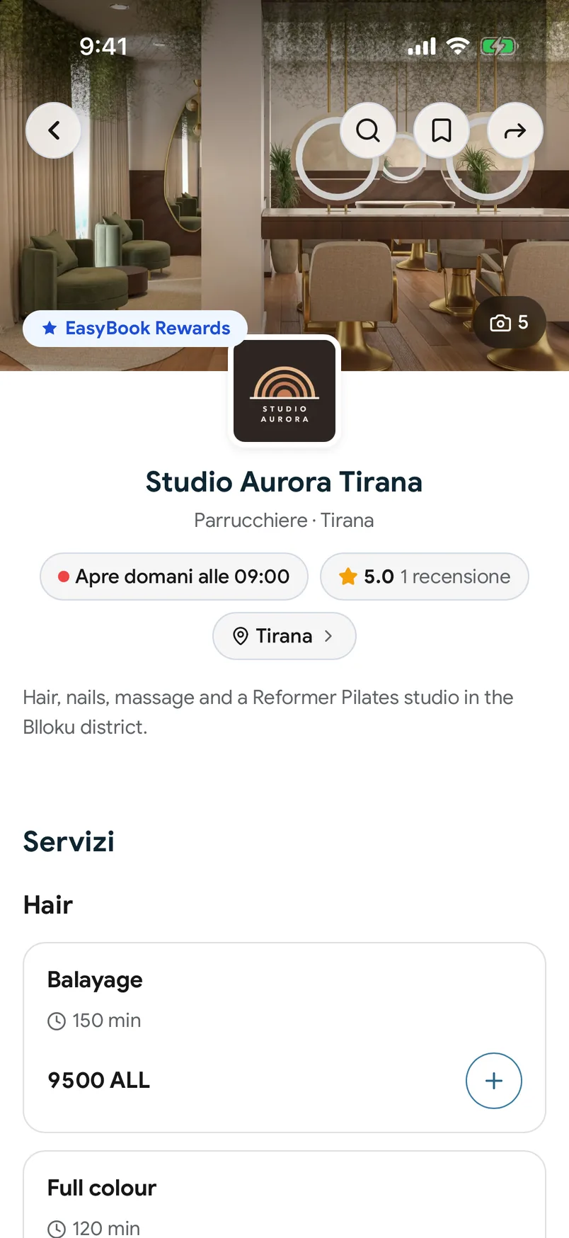 Una pagina di sede nell'app EasyBook
